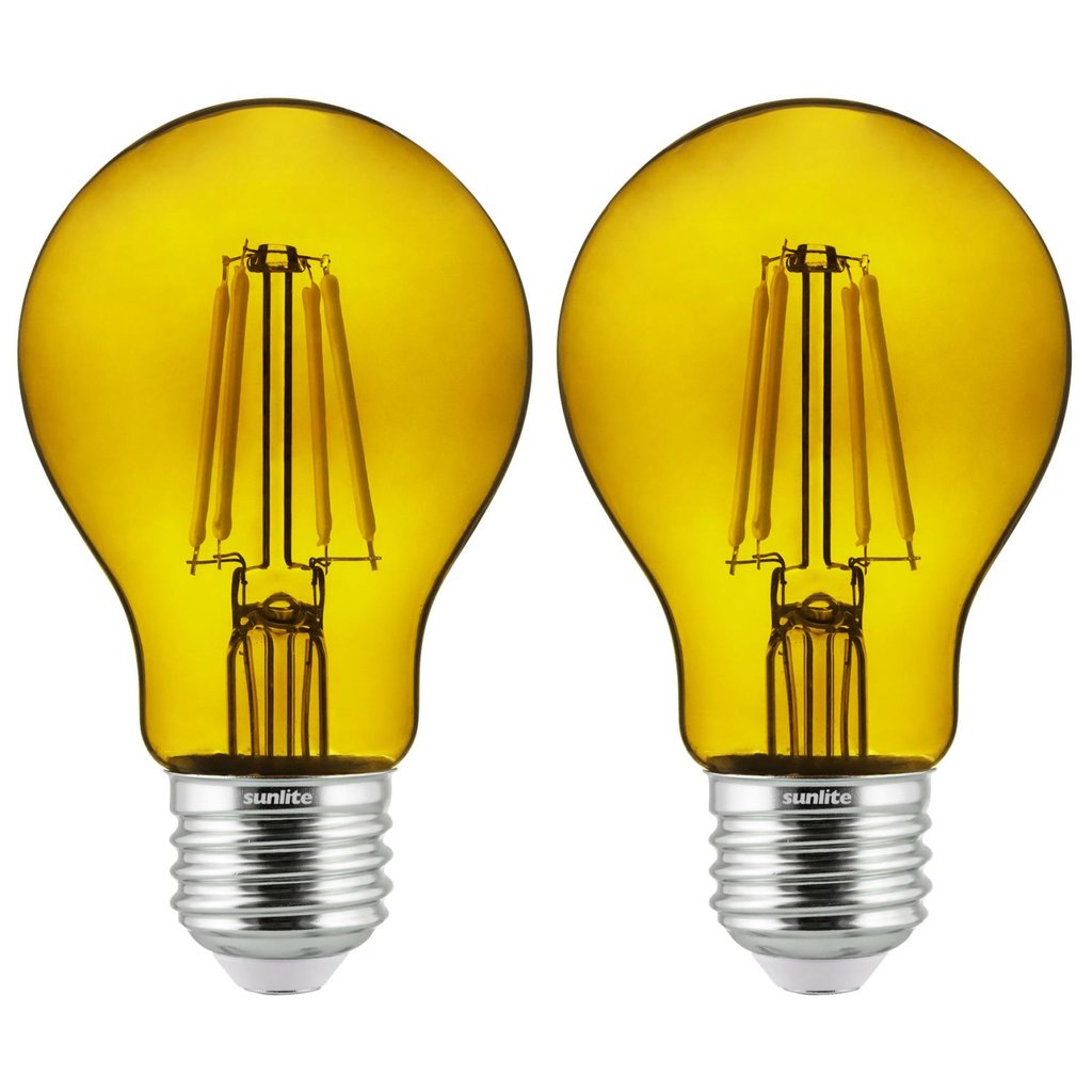 2 pack - Sunlite 81084-SU 4.5W A19 Bug Yellow LED Light Bulb