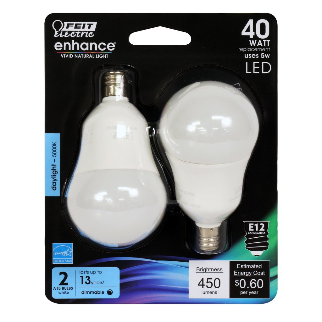 2 pack - Feit Electric BPA1540C/950CA/2 5W A15 Daylight LED Light Bulb