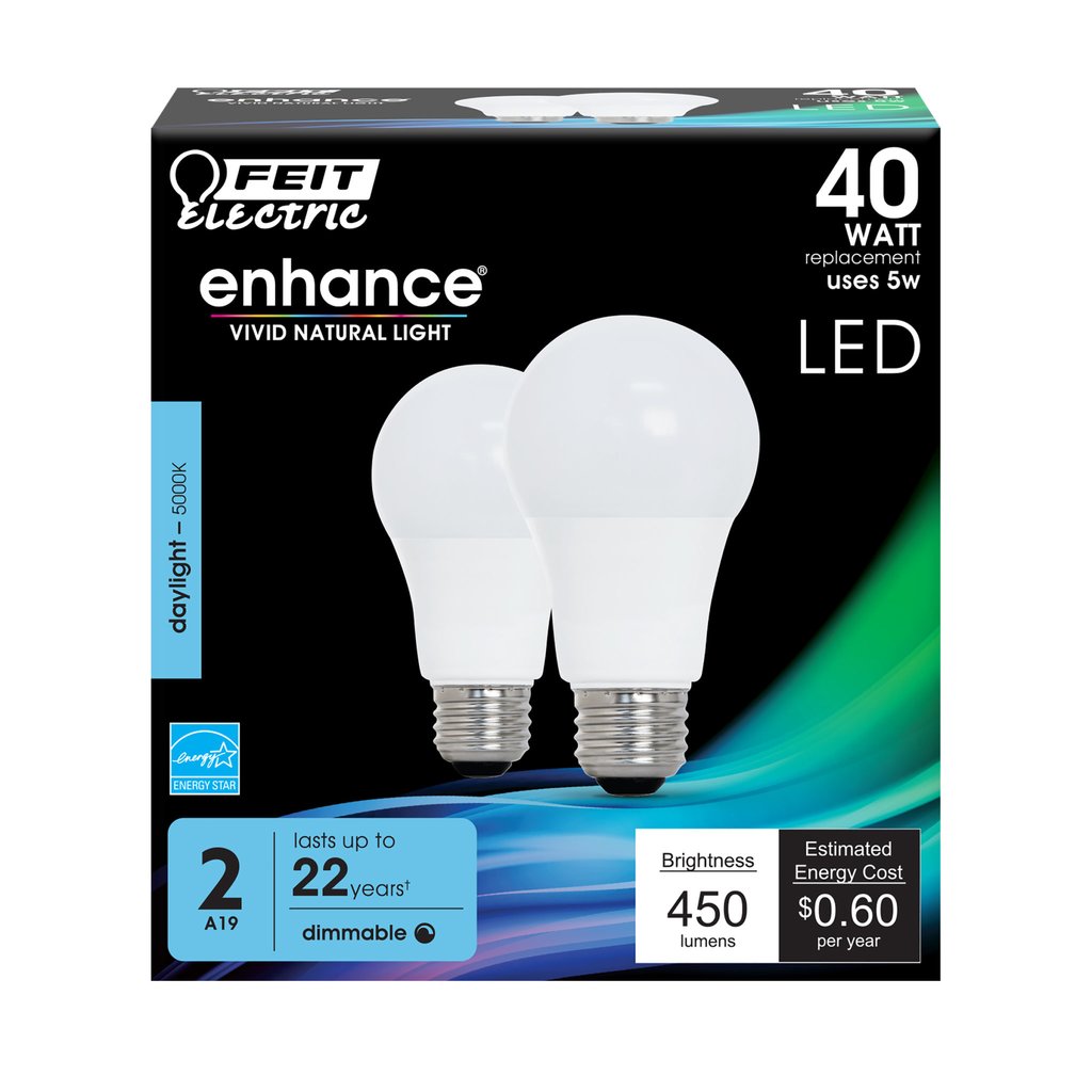 8 pack - Feit Electric OM40DM/950CA/2 5W A19 Daylight LED Light Bulb