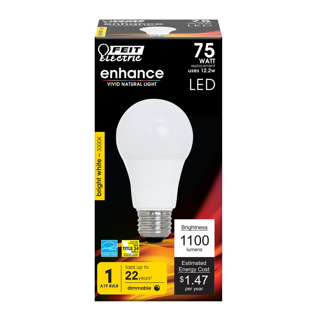 Feit Electric OM75DM/930CA 12.2W A19 Bright White LED Light Bulb