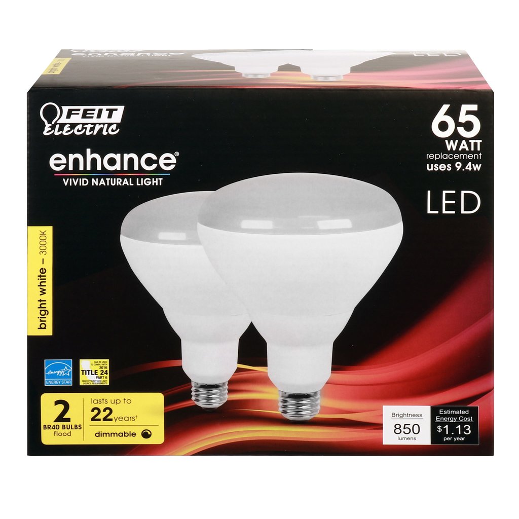 2 pack - Feit Electric BR40DM/930CA/2 9.4W BR40 Bright White LED