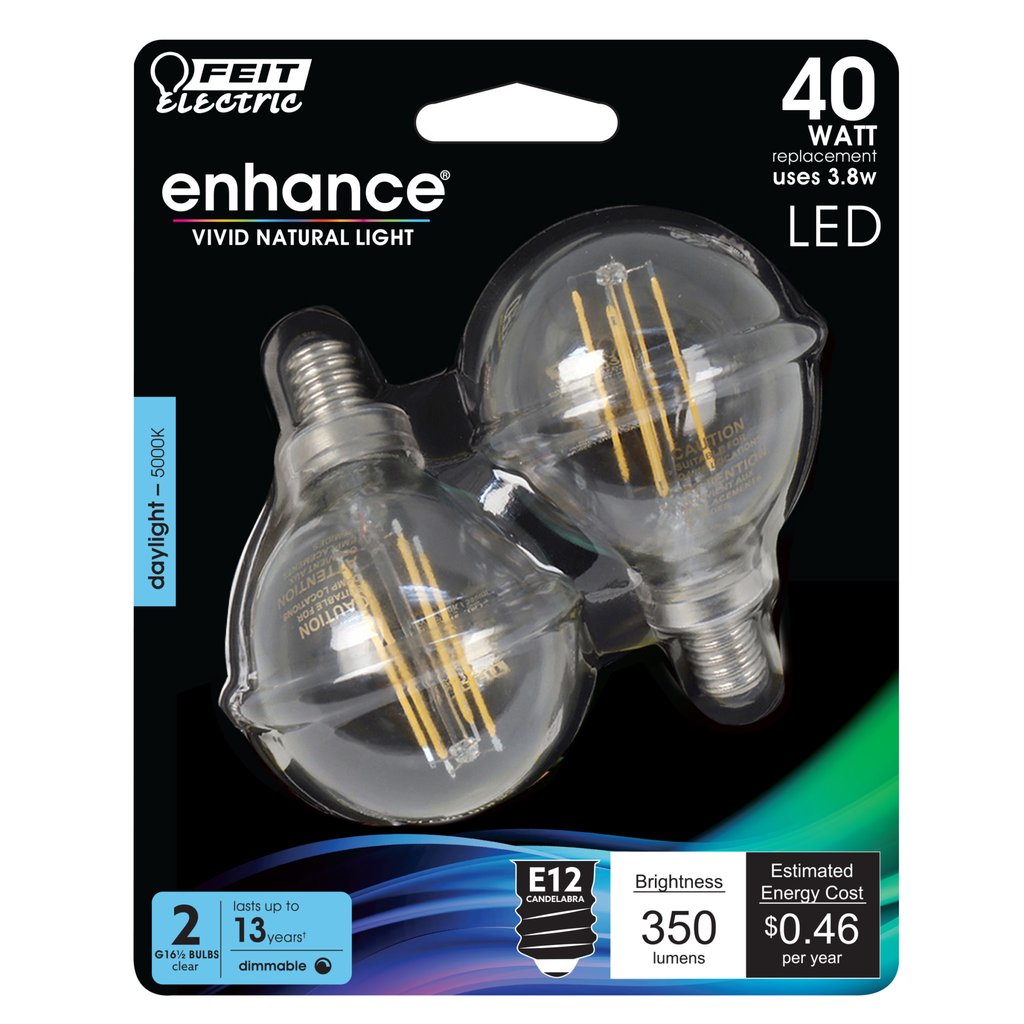 2 pack - Feit Electric BPG1640/950CA/FIL/2 3.8W G16.5 Daylight LED