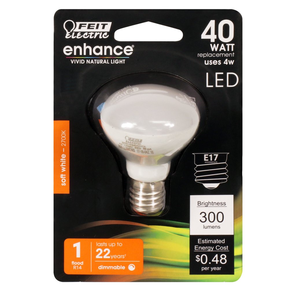 Feit Electric BPR14DMN/927CA 4W R14 Soft White LED Light Bulb