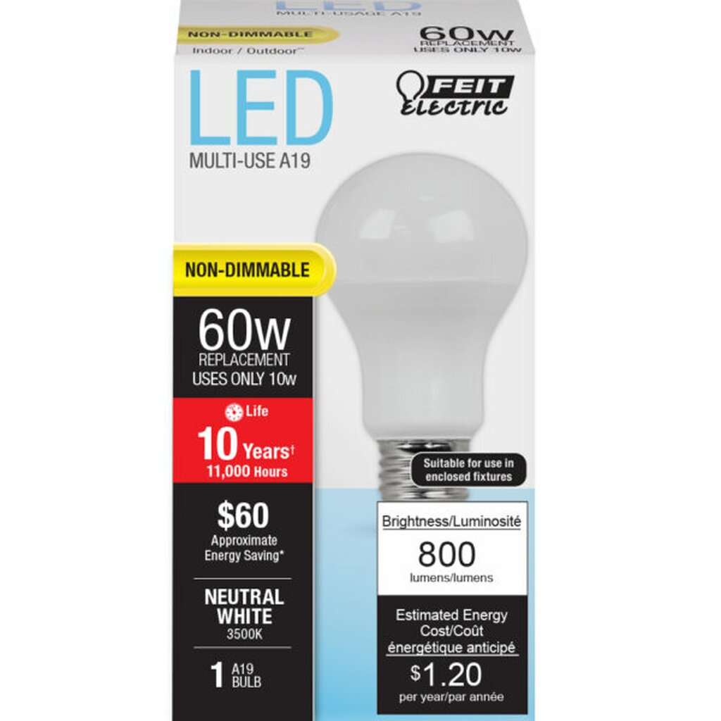 Feit Electric A800/835/10KLED 8.5W A19 3500K LED Light Bulb