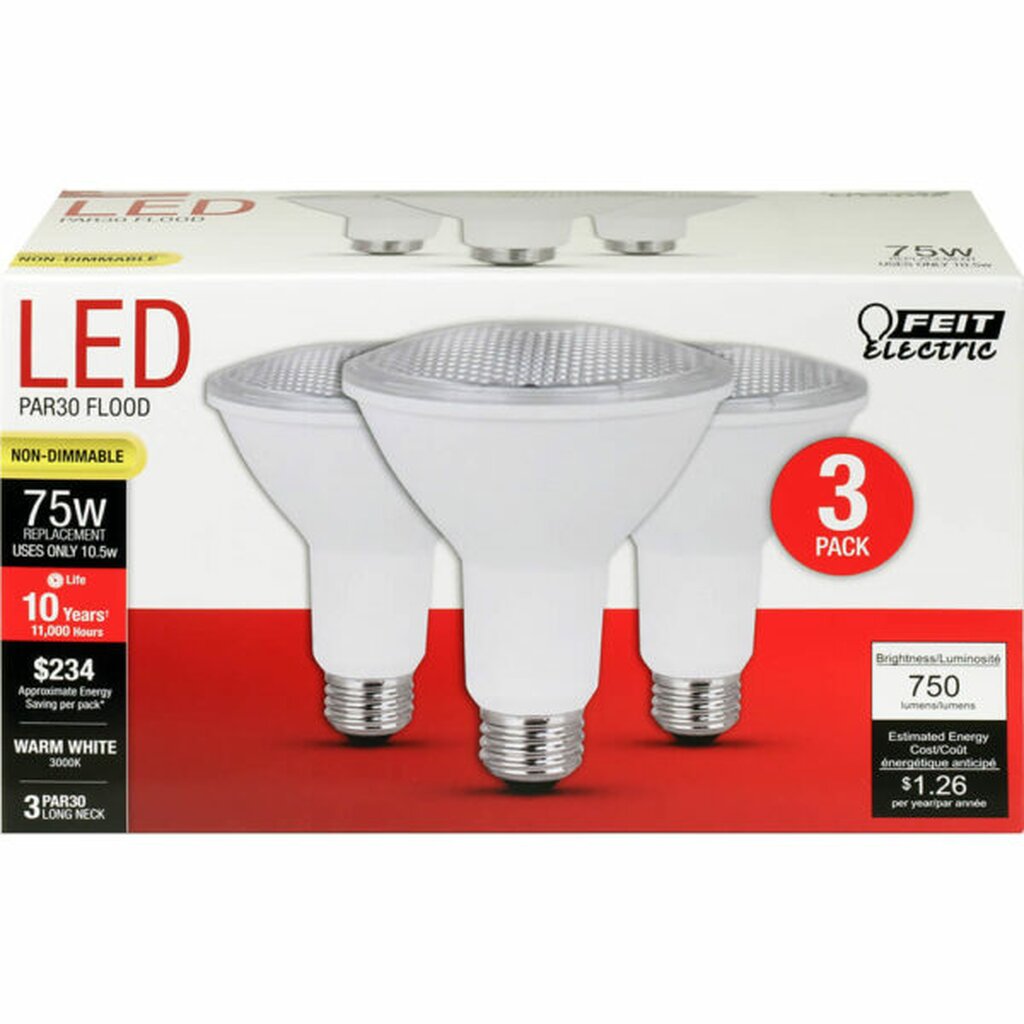 3 pack - Feit Electric PAR30L75/10KLED/3 10.5W PAR30 LED Light Bulb