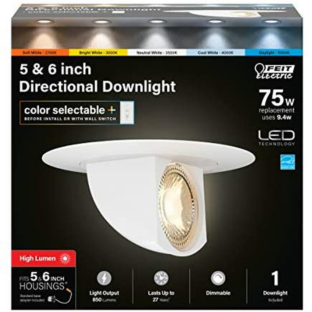 4 pack - Feit Electric LEDR56SCP/6WYCA 9.4W 5/6" Round LED Downlight