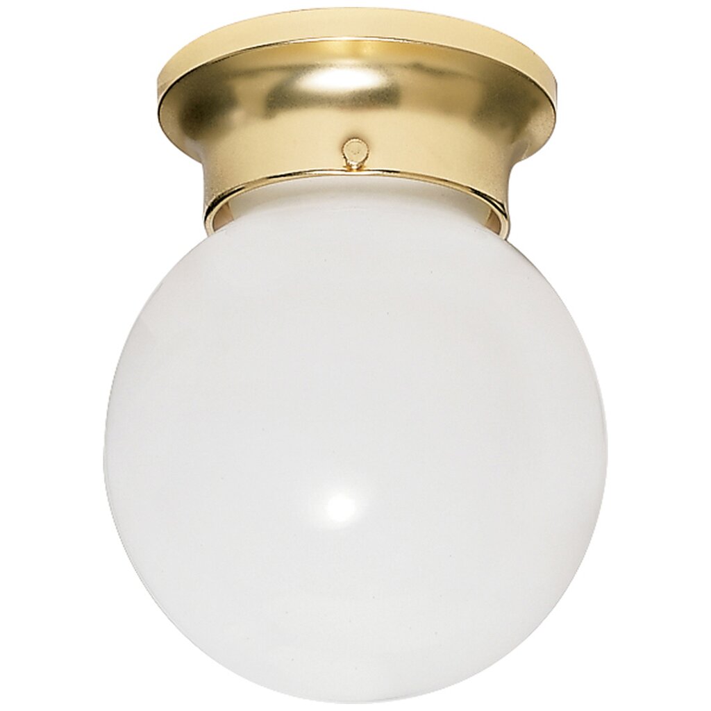 Satco 77/108 Fixture 1 Light - 6 Ceiling White Ball Polished Brass
