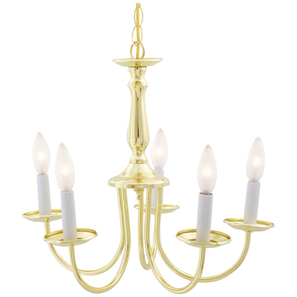 Satco 76/280 Fixture 5 Light - 18 Chandelier w/Candlesticks Polished