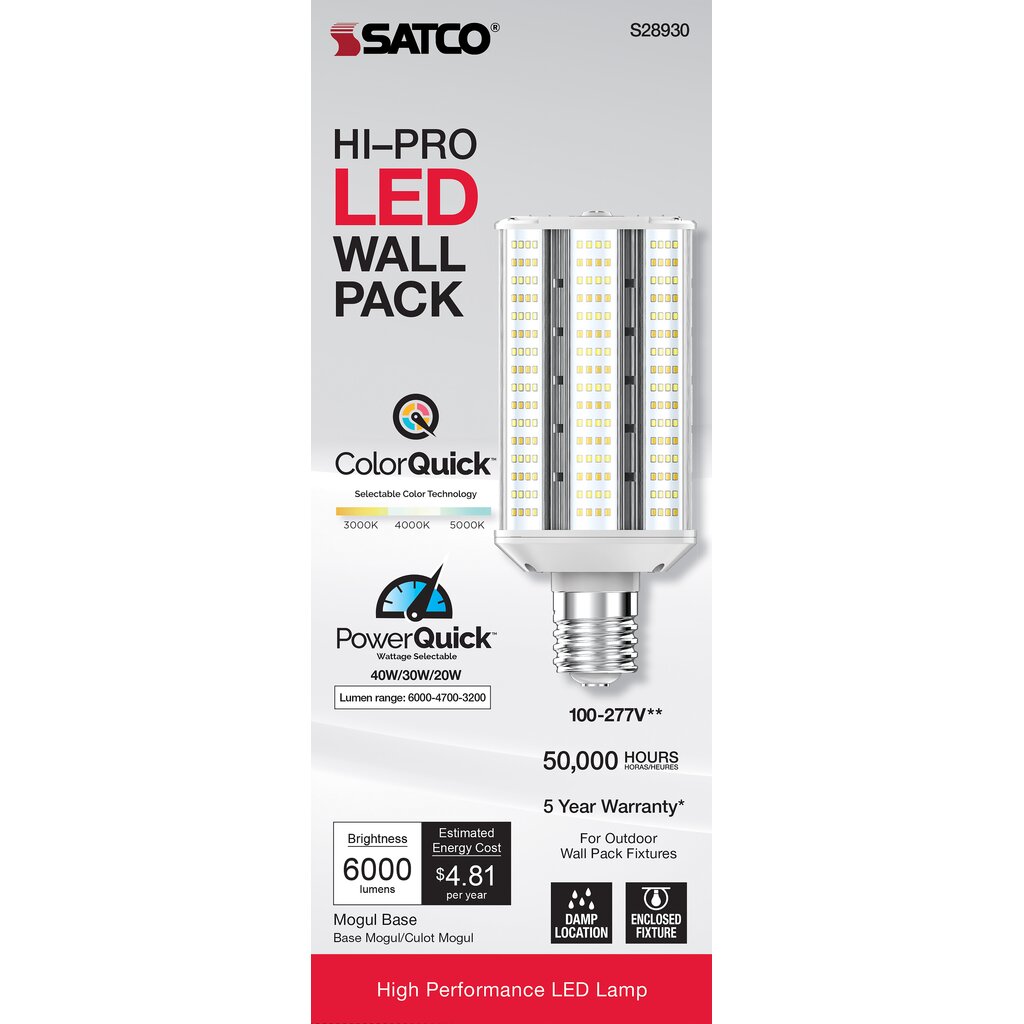 6 pack - Satco S28930 20W/30W/40W LED Light Bulb