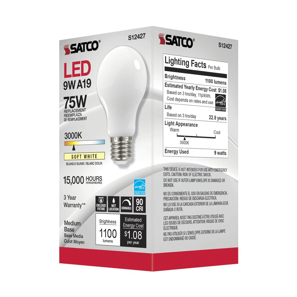 6 pack - Satco S12427 11W A19 LED Light Bulb
