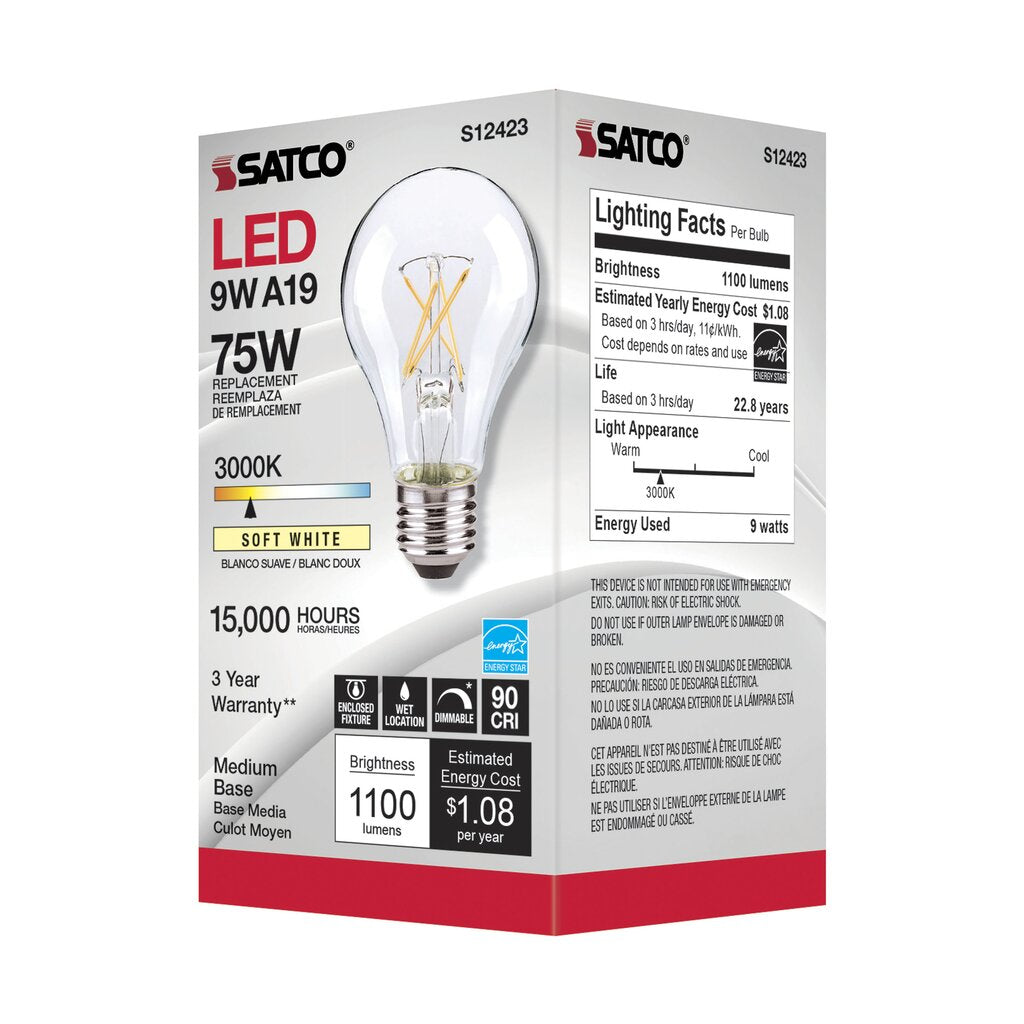 6 pack - Satco S12423 10.5W A19 LED Light Bulb