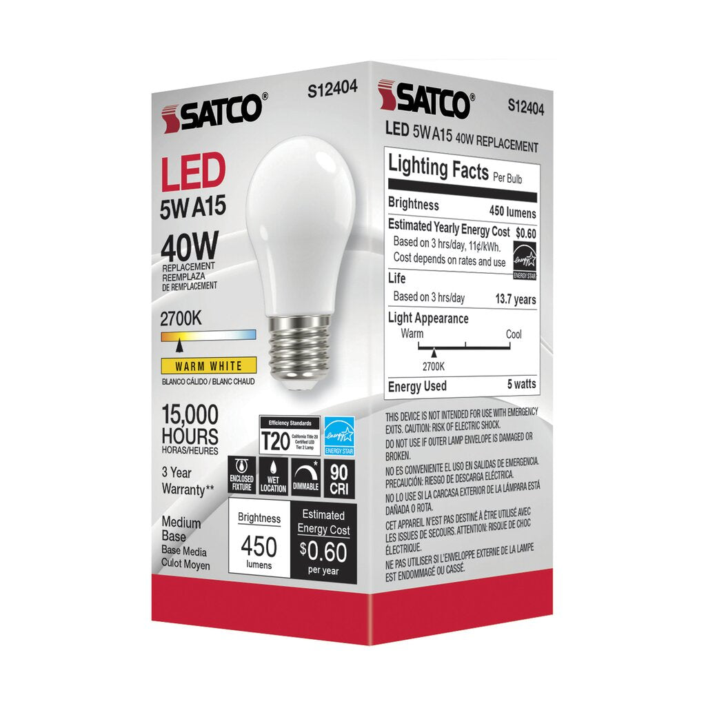 6 pack - Satco S12404 5W A15 LED Light Bulb