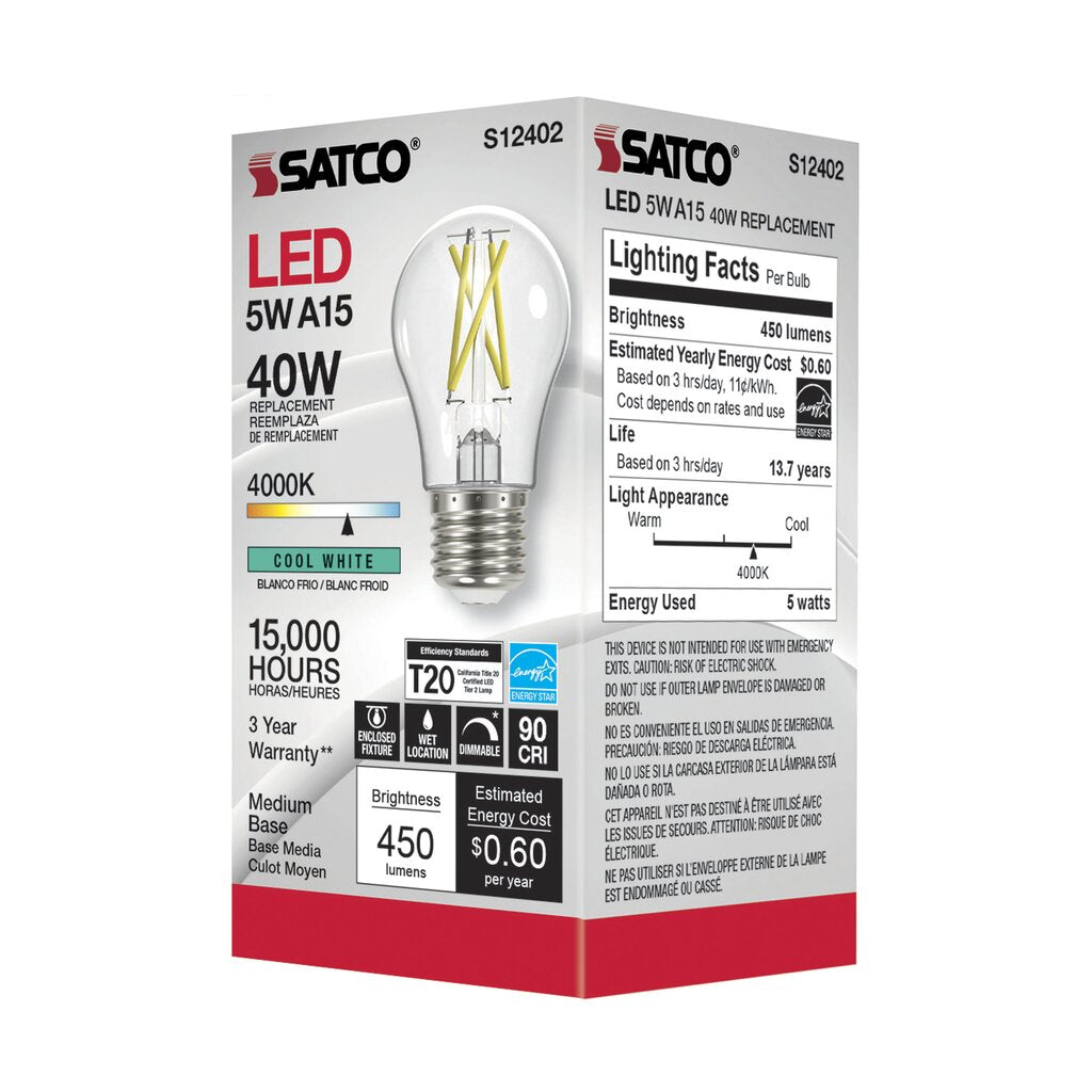 Satco S12402 5W A15 LED Light Bulb