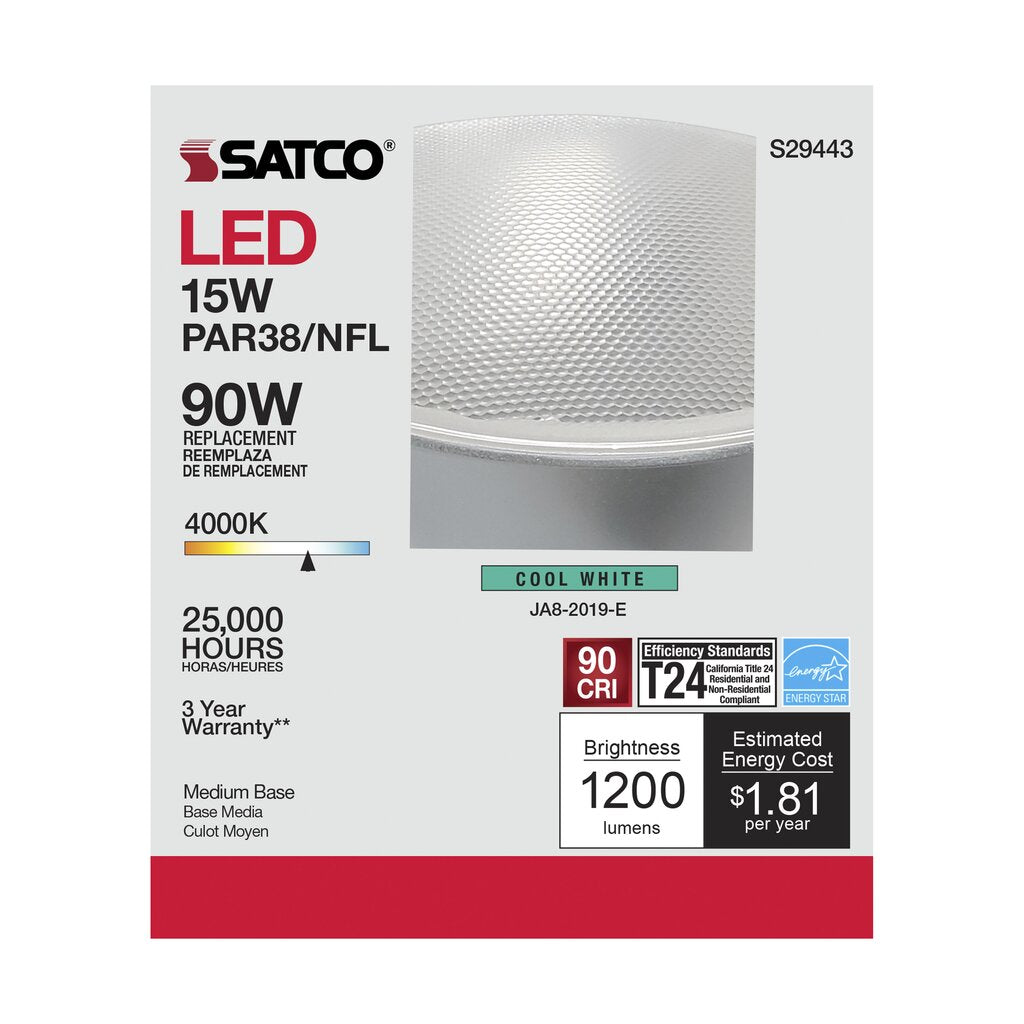 6 pack - Satco S29443 15W PAR38 LED Light Bulb