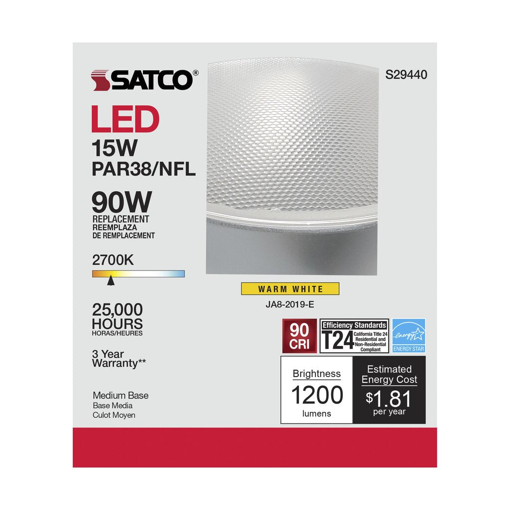 6 pack - Satco S29440 15W PAR38 LED Light Bulb