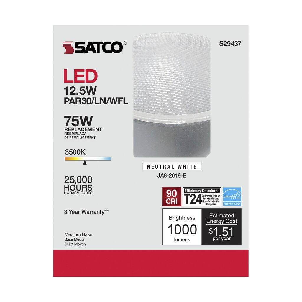 6 pack - Satco S29437 12.5W PAR30 Long LED Light Bulb