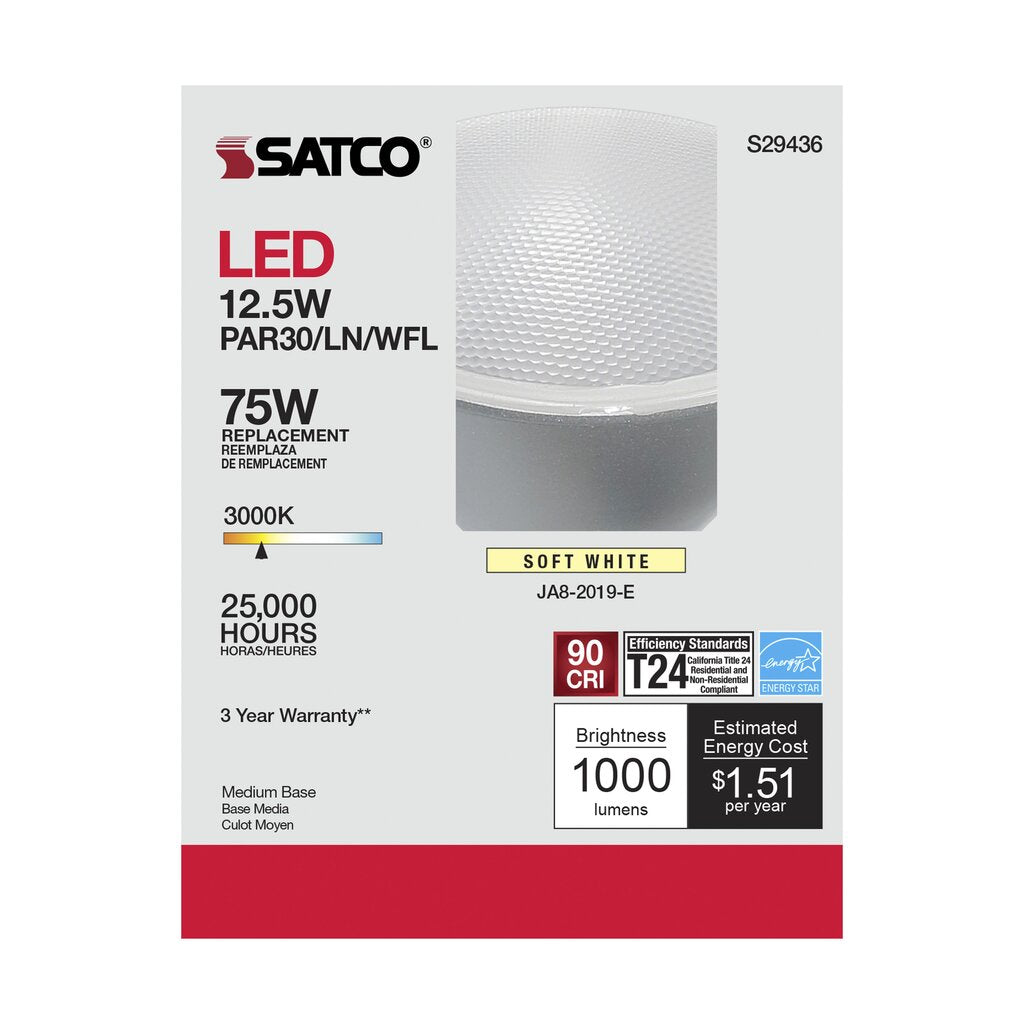 6 pack - Satco S29436 12.5W PAR30 Long LED Light Bulb