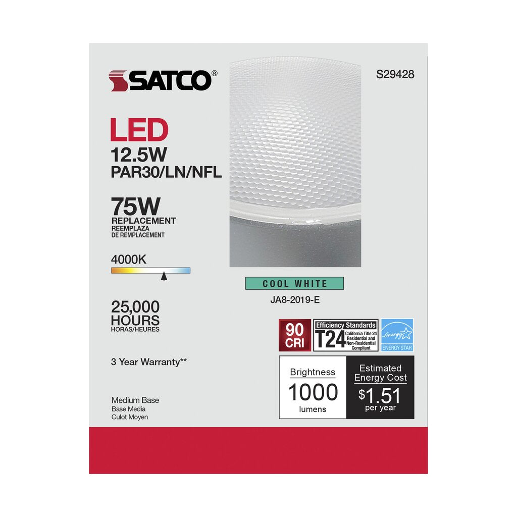 6 pack - Satco S29428 12.5W PAR30 Long LED Light Bulb