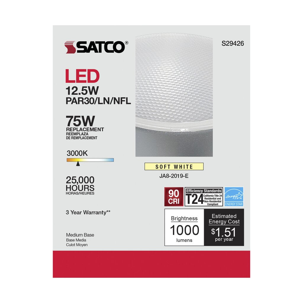 6 pack - Satco S29426 12.5W PAR30 Long LED Light Bulb