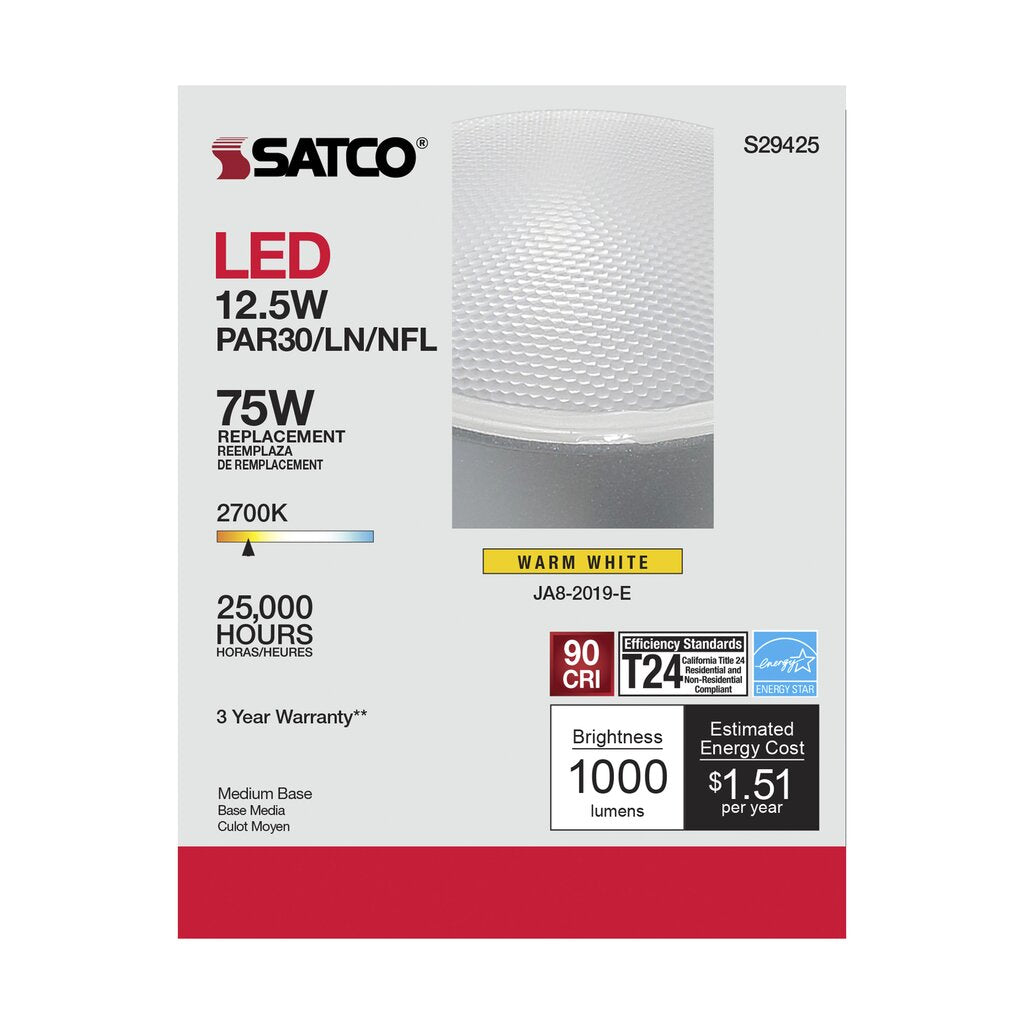 6 pack - Satco S29425 12.5W PAR30 Long LED Light Bulb