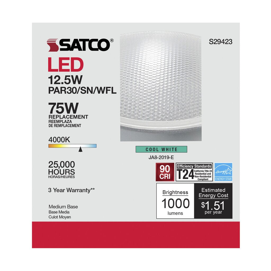 6 pack - Satco S29423 12.5W PAR30 Short LED Light Bulb