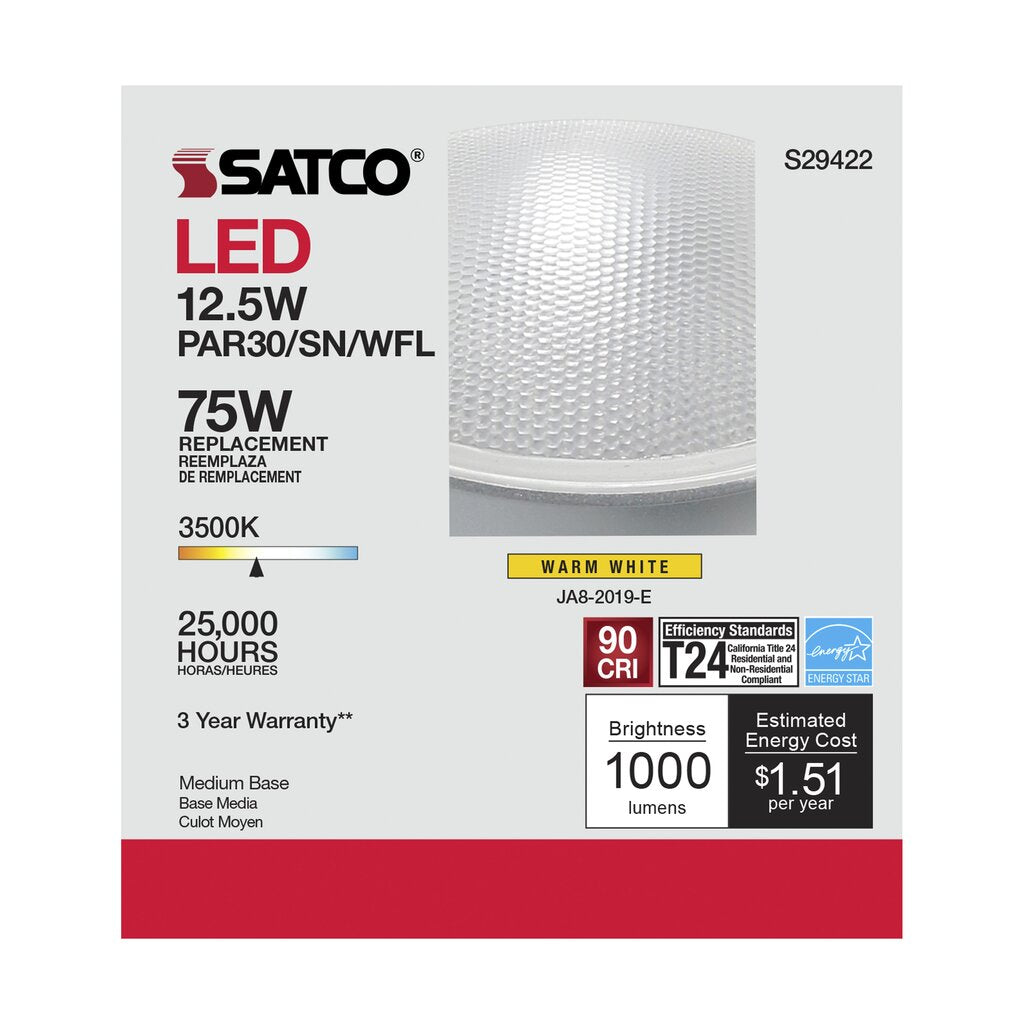 6 pack - Satco S29422 12.5W PAR30 Short LED Light Bulb