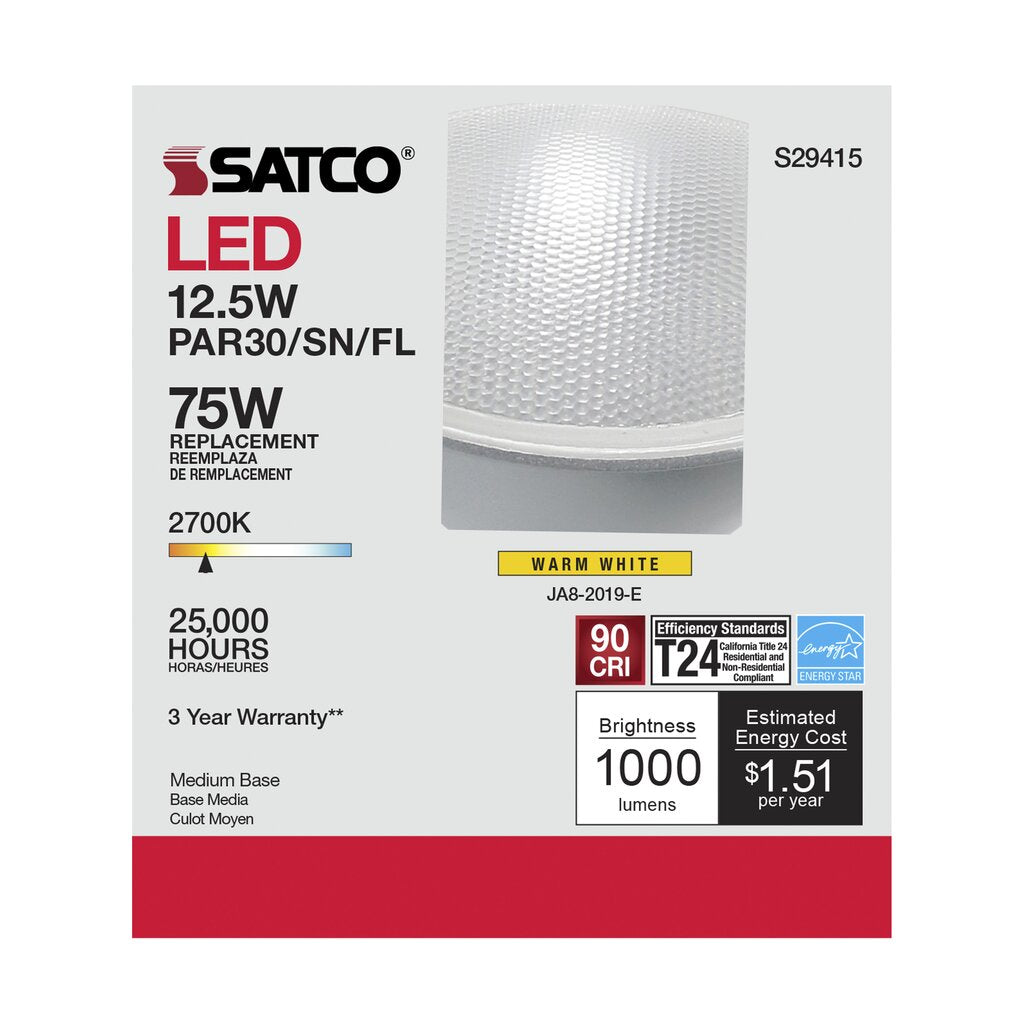 6 pack - Satco S29415 12.5W PAR30 Short LED Light Bulb