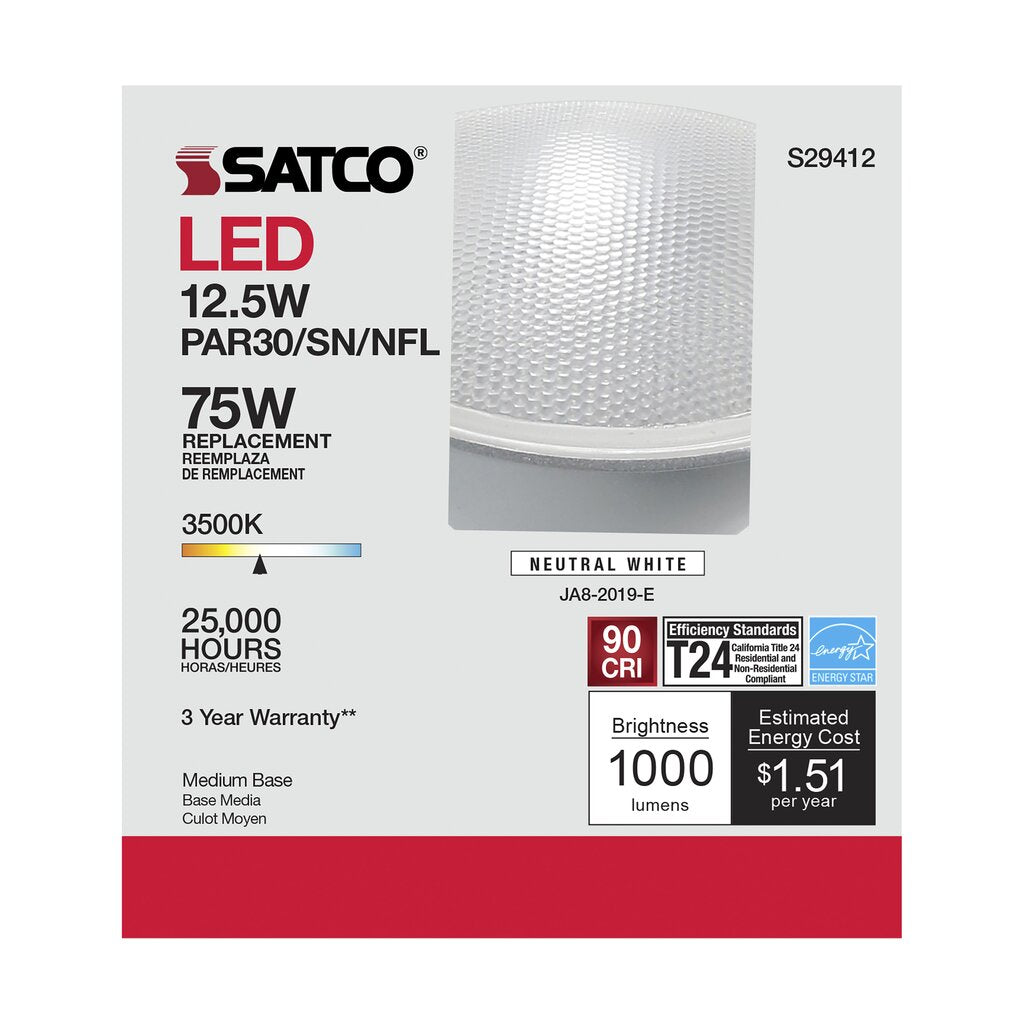 6 pack - Satco S29412 12.5W PAR30 Short LED Light Bulb