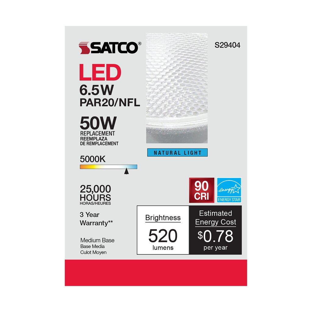 6 pack - Satco S29404 6.5W PAR20 LED Light Bulb