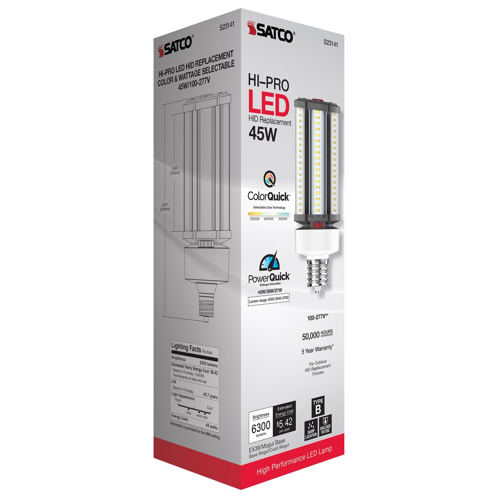6 pack - Satco S23141 27W/36W/45W LED Light Bulb