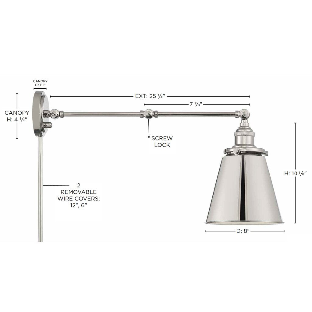 Satco 60-7368 Sconce Fixture Bayard Swing Arm Lamp; Polished Nickel