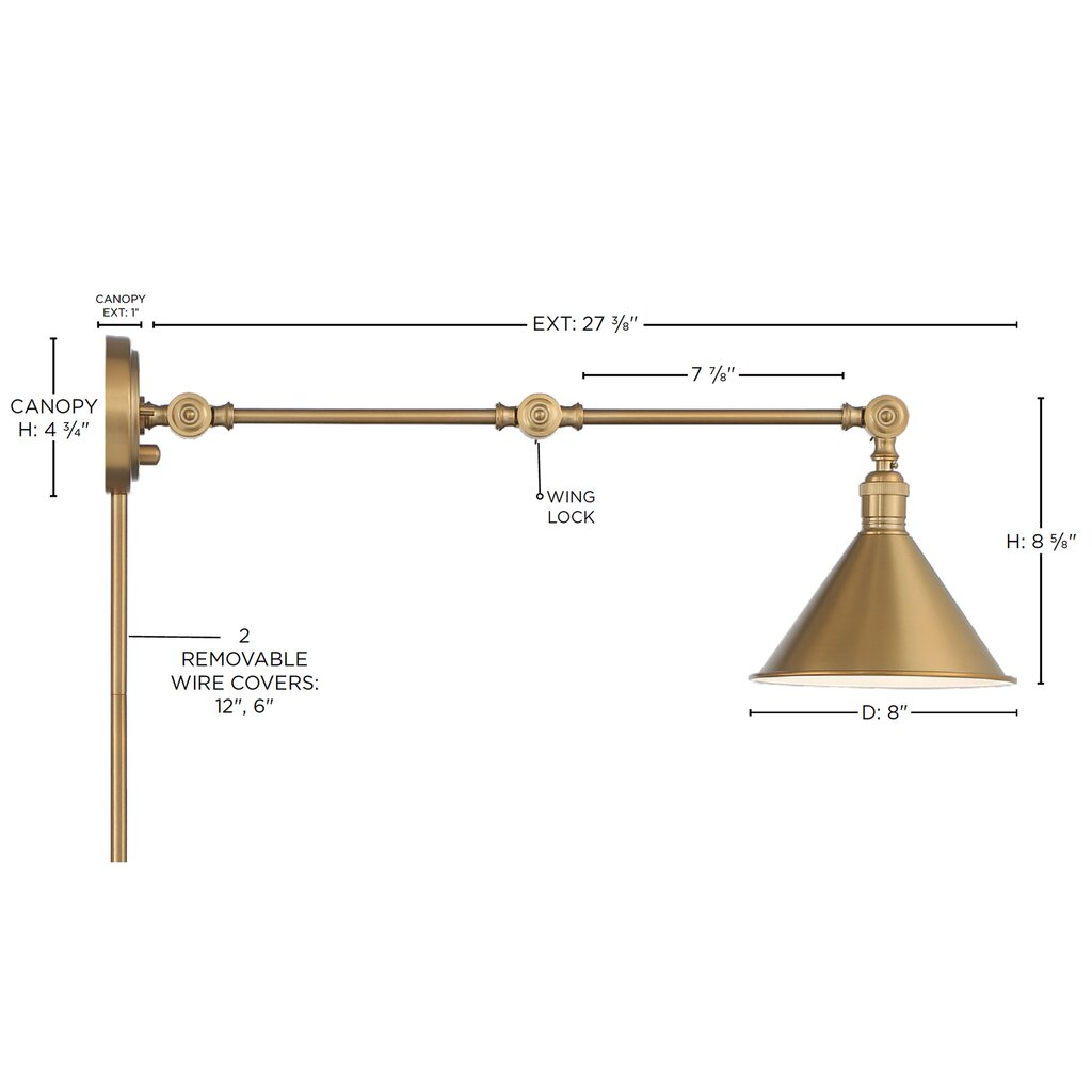 Satco 60-7361 Sconce Fixture Delancey Swing Arm Lamp; Burnished Brass