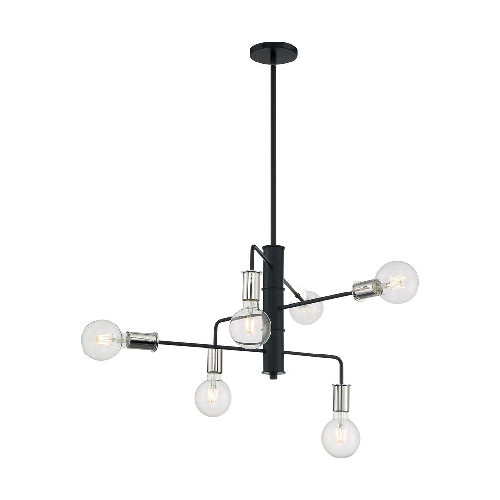 Satco 60-7354 Chandelier Fixture Ryder; 6 Light; Black Finish with