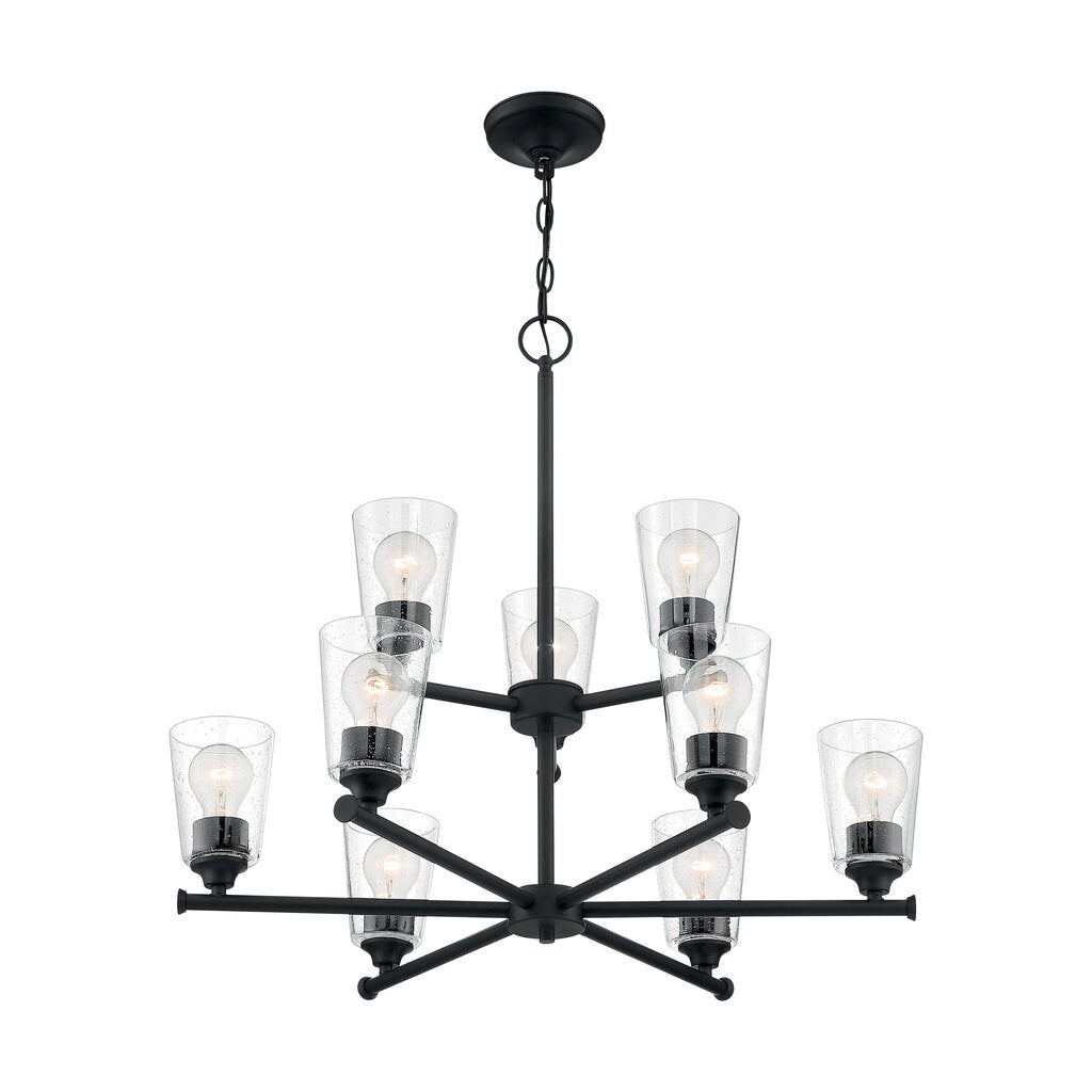 Satco 60-7289 Chandelier Fixture Bransel; 9 Light; Matte Black Finish