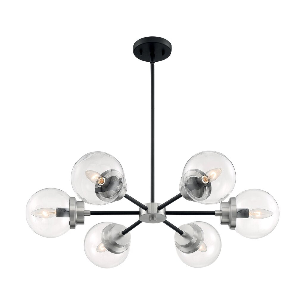 Satco 60-7136 Chandelier Fixture Axis; 6 Light; Matte Black Finish