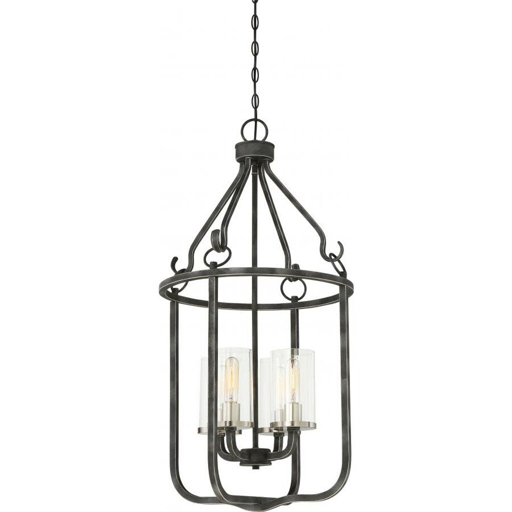 Satco 60-6127 Pendant Fixture 4 Light; Sherwood Caged Iron Black with