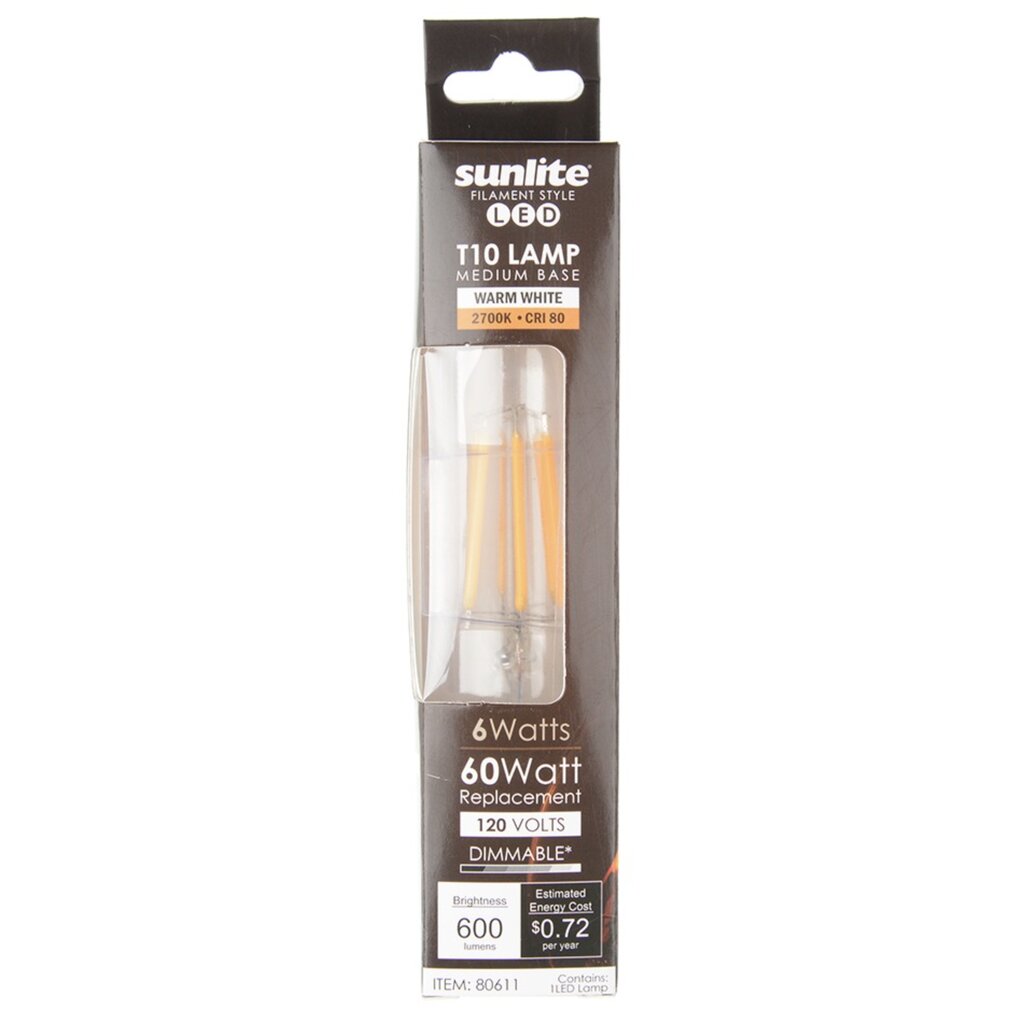 12 pack - Sunlite 80611-SU 6W T10 Warm White LED Light Bulb