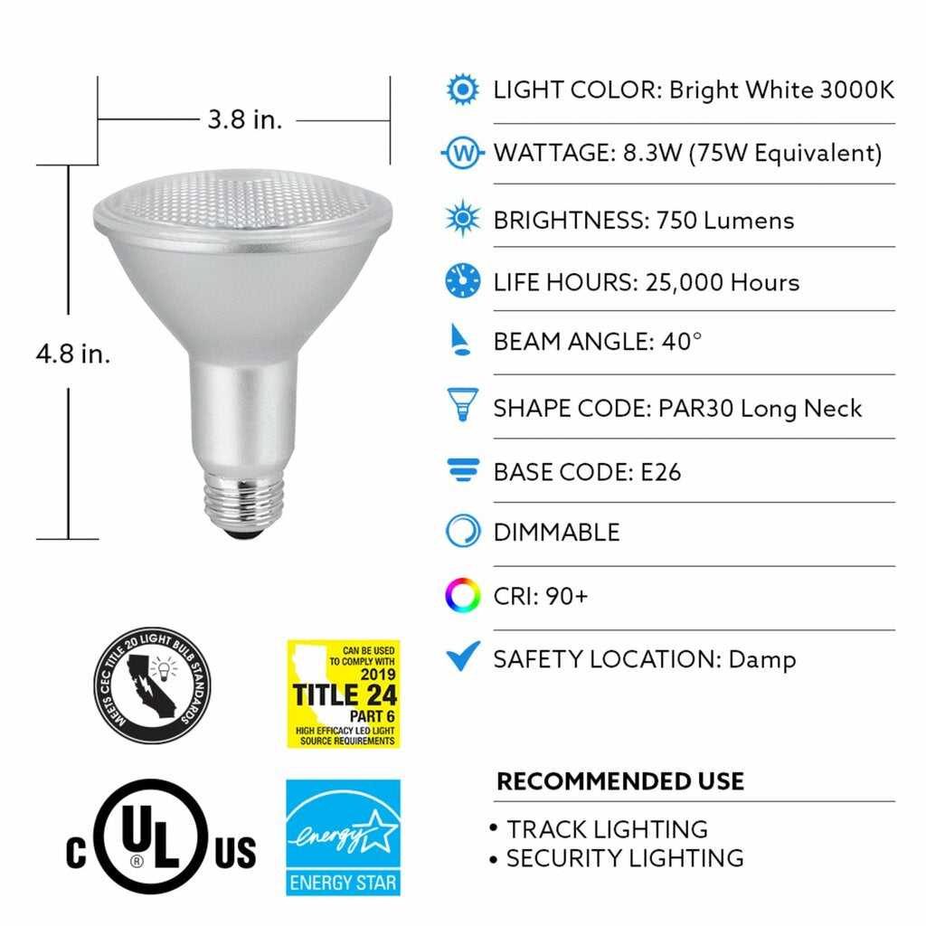 4 pack - Feit Electric PAR30LDM/930CA 12W PAR30 Long Bright White
