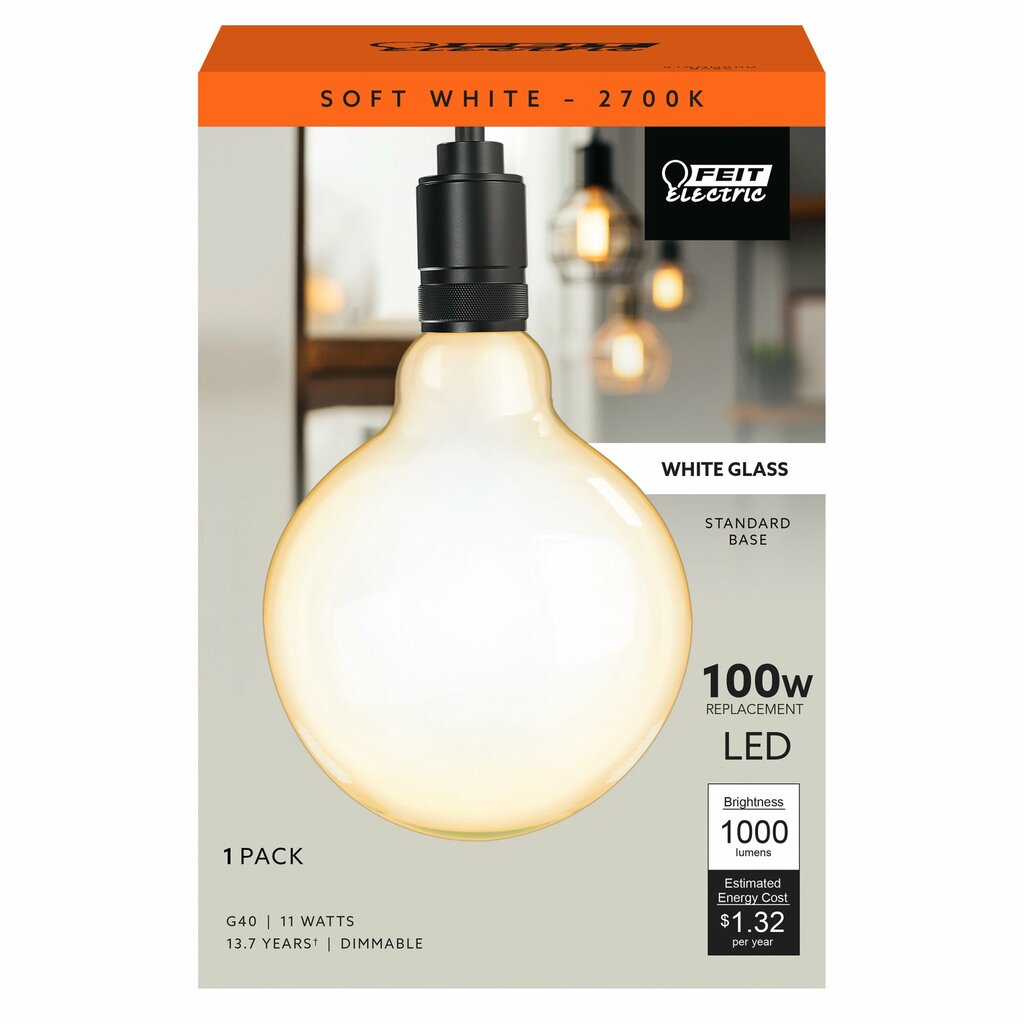 2 pack - Feit Electric G40100W/927CA/FIL 11W G40 LED Light Bulb