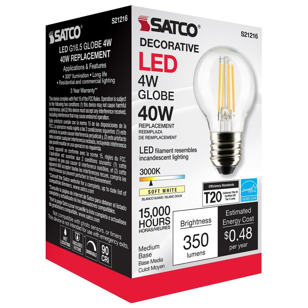 6 pack - Satco S21216 4W G16.5 LED Light Bulb