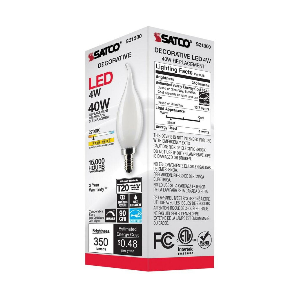6 pack - Satco S21300 4W CA10 LED Light Bulb