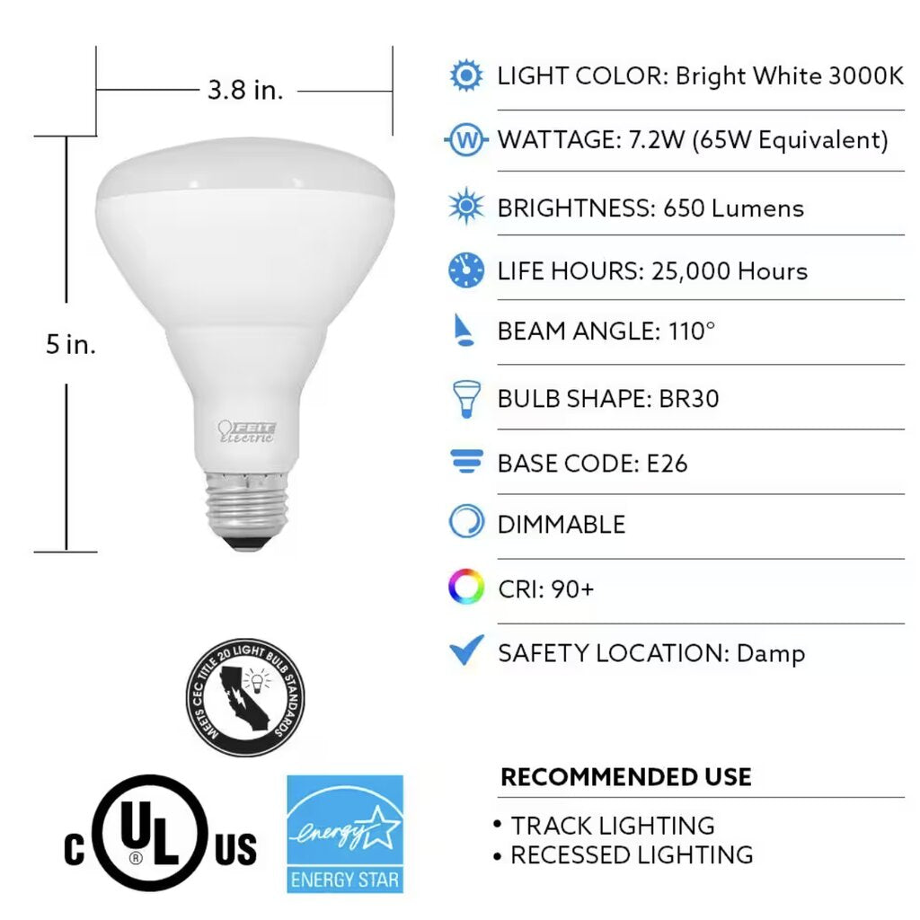 3 pack - Feit Electric BR30DM/927CA/3 7.2W BR30 Soft White LED
