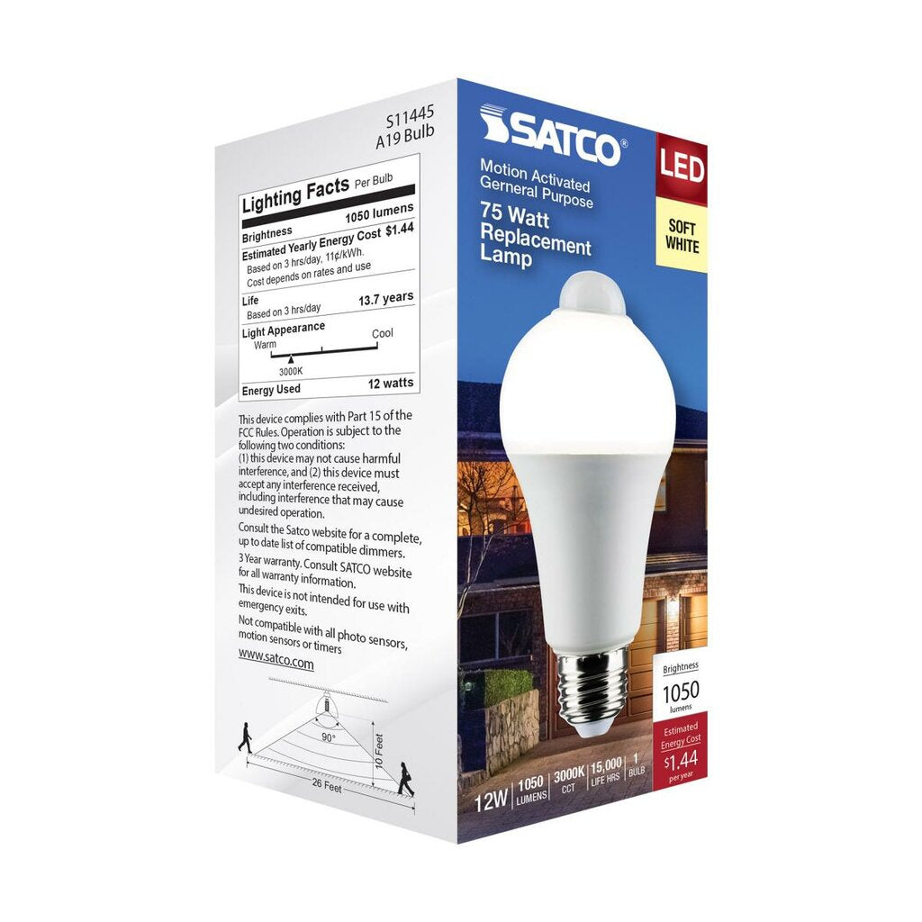 Satco S11445 12W A19 Cool White LED Light Bulb