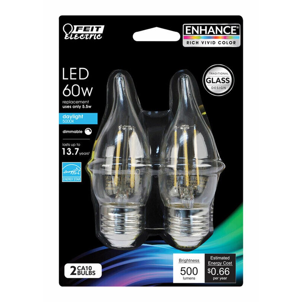 2 pack - Feit Electric BPEFC60/850/LED/2 5.5W Daylight LED Light Bulb