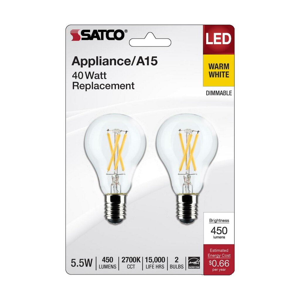 2 pack - Satco S21872 5.5W A15 Warm White LED Light Bulb