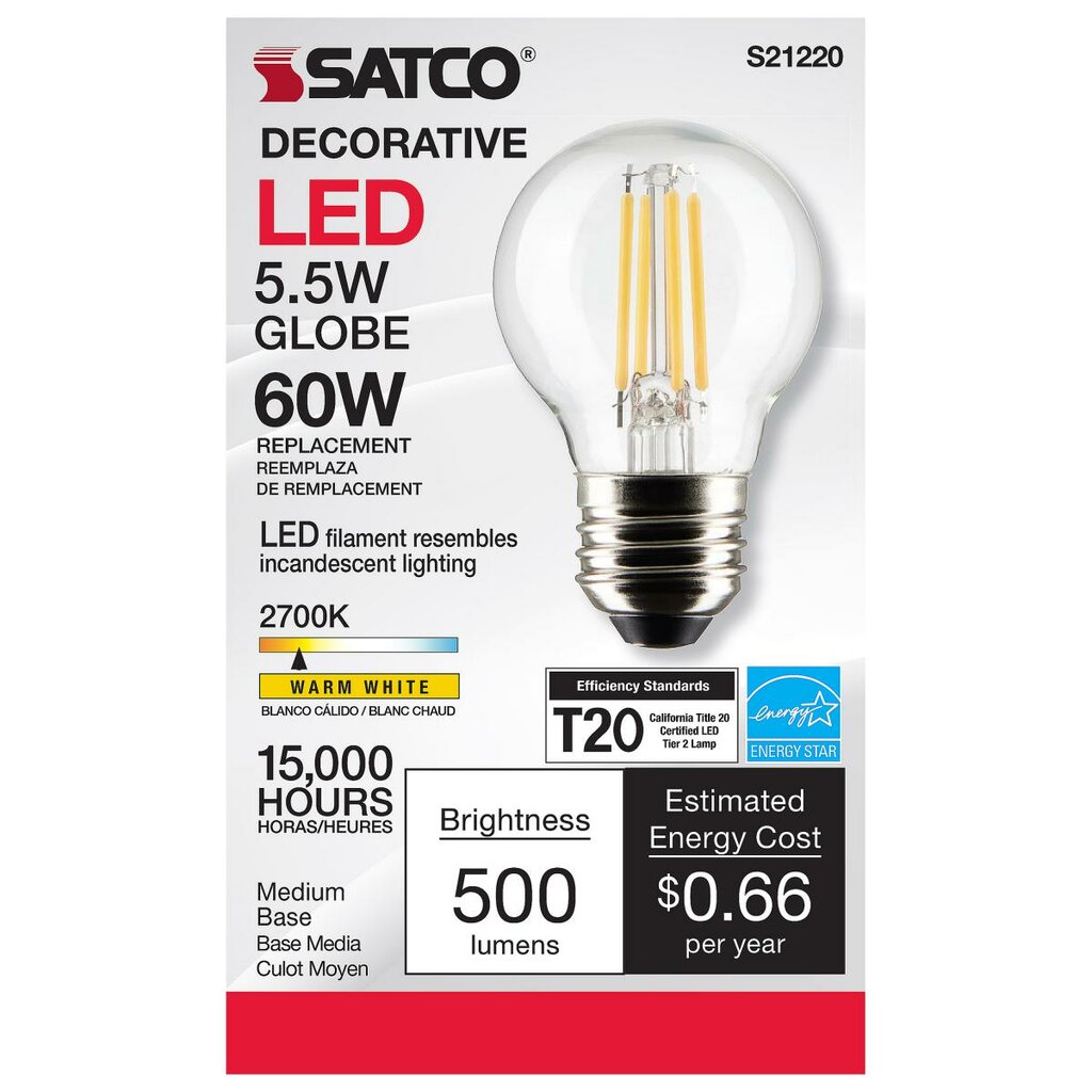 6 pack - Satco S21220 5.5W G16.5 LED Light Bulb