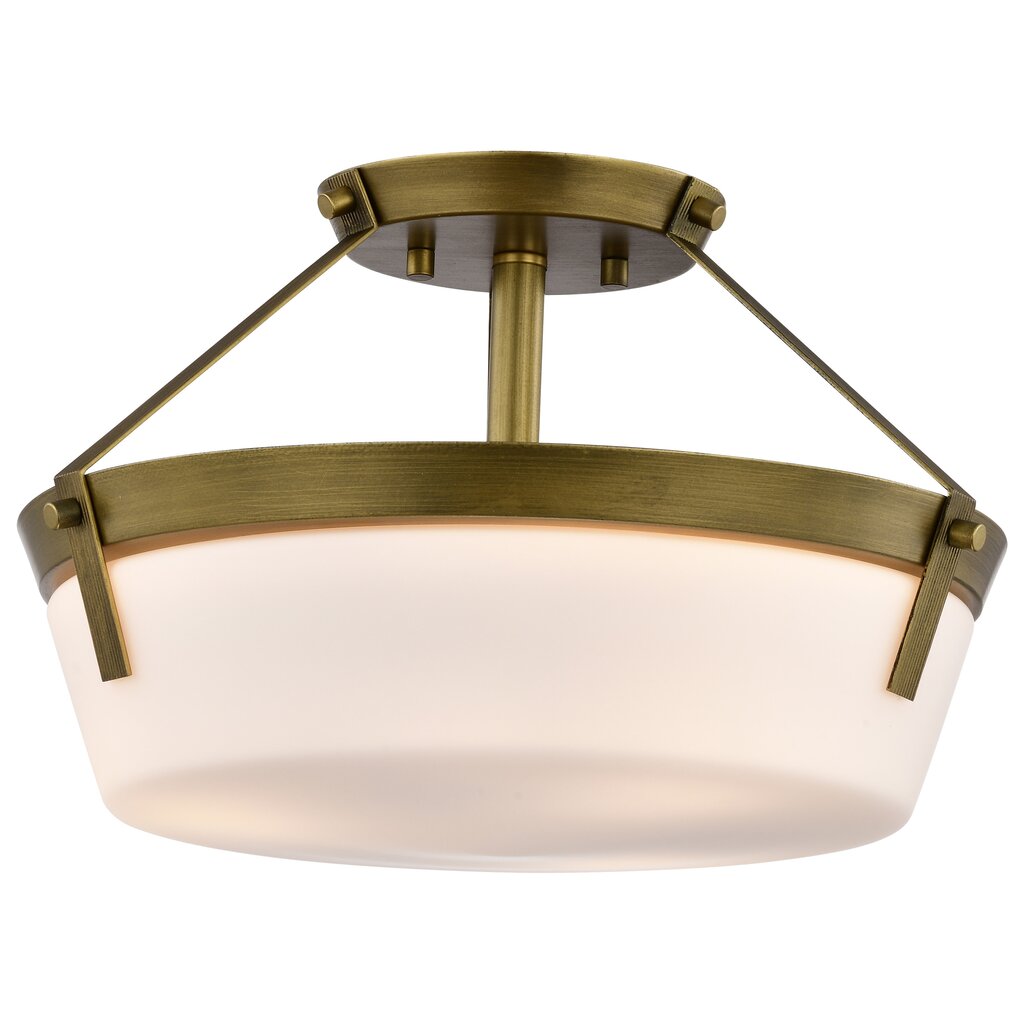Satco 60-7753 Fixture Rowen 3 Light Semi Flush - Natural Brass Finish