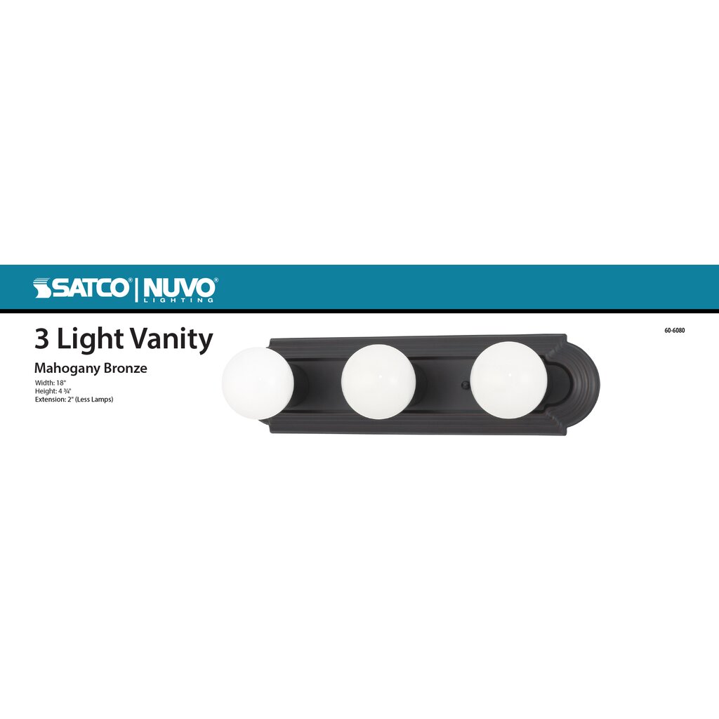Satco 60-6080 Fixture 3 Light - 18 in. Vanity Racetrack Style Color