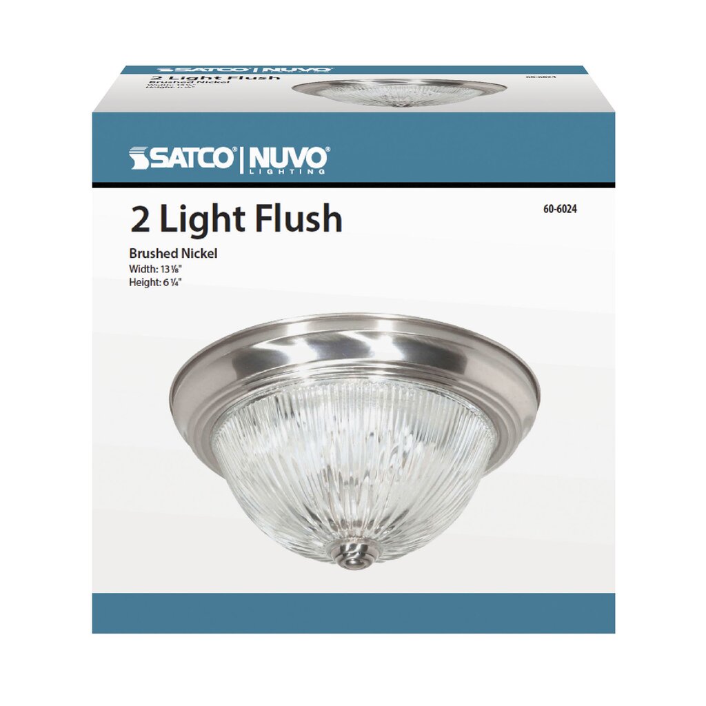 Satco 60-6024 Fixture 2 Light - 13 in. Flush Mount Clear Ribbed Glass