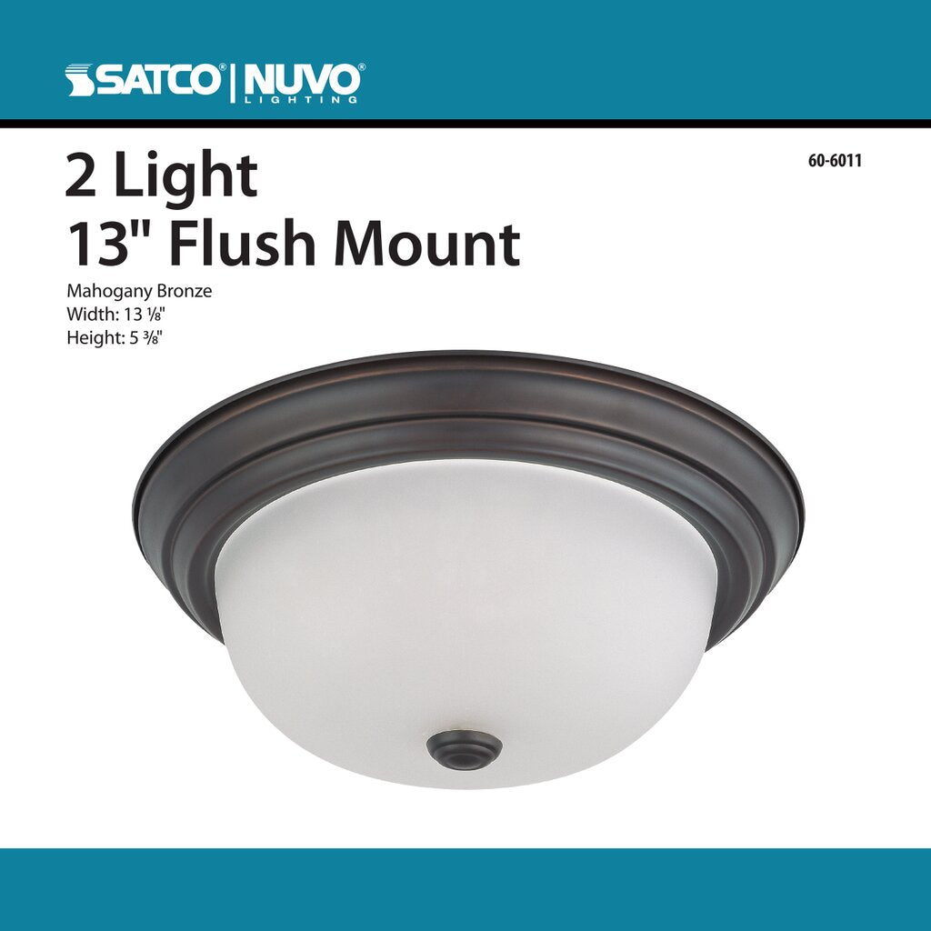 Satco 60-6011 Fixture 2 Light - 13 in. Flush Mount with Frosted White